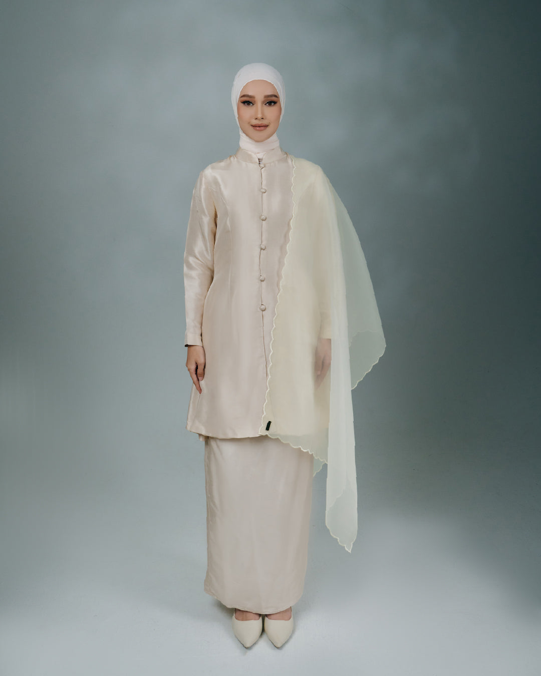 AZ MELATI ORGANZA SHAWL IVORY