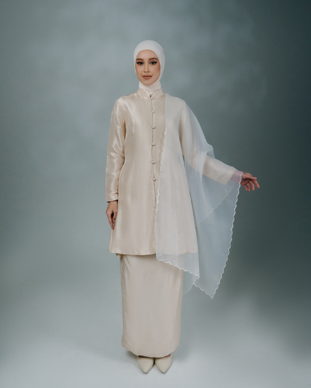AZ MELATI ORGANZA SHAWL OFF WHITE